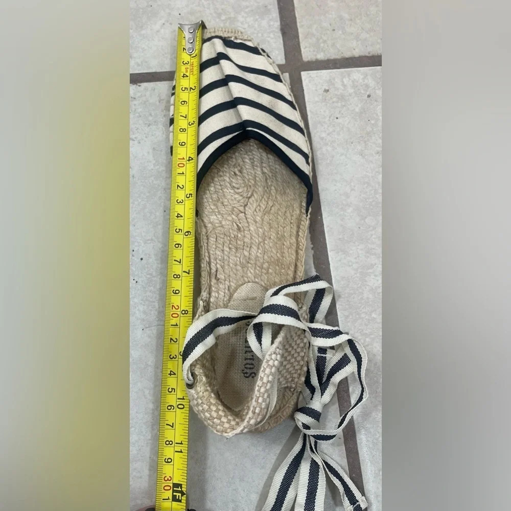 Soludos Cream Black Striped Nautical Strappy Ankle Tie Espadrilles Flats Sz 9.5 - Picture 11 of 13